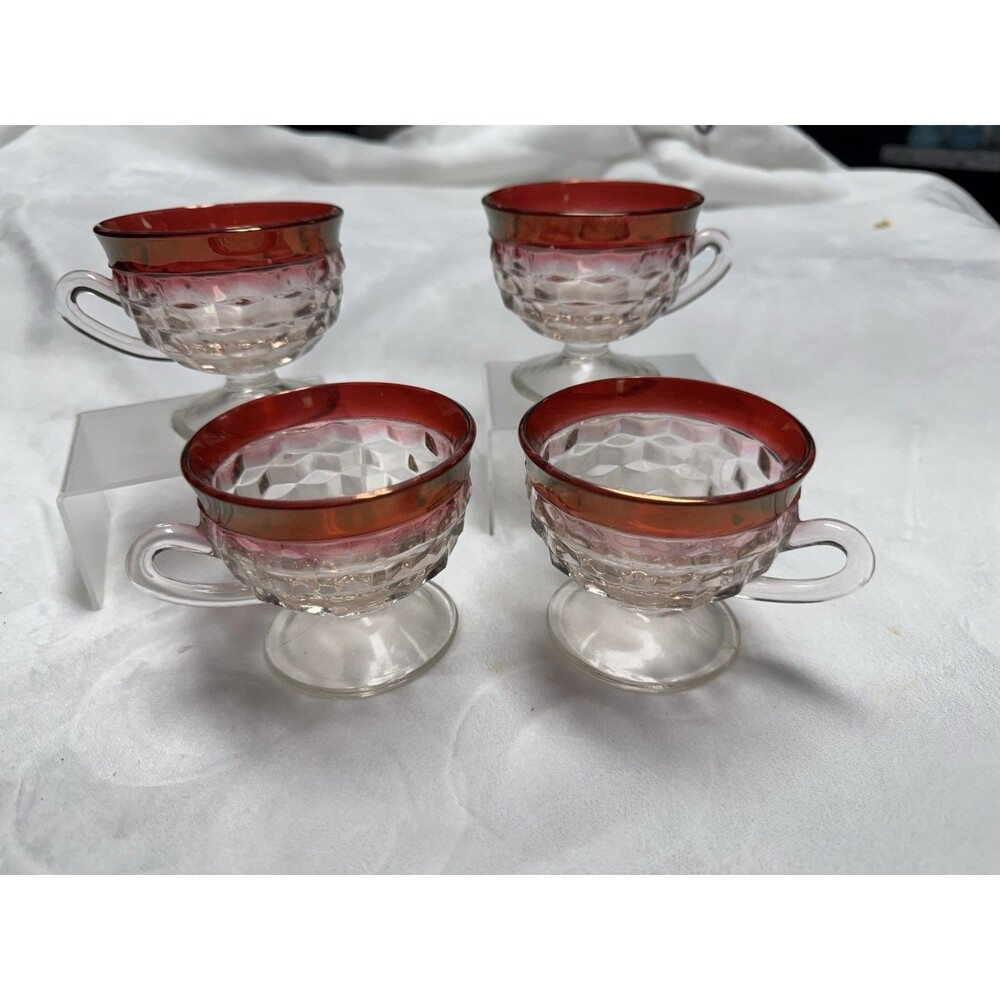 Indiana Glass Cranberry Kings Crown Thumbprint Punch Cup (Set of 4)
